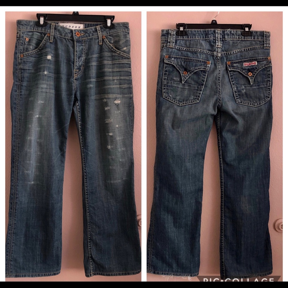 Hudson 34 Men Relaxed distressed Jeans Button Fly Casual Work